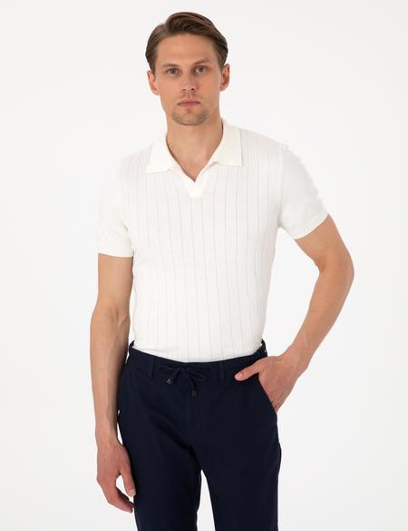 Ekru Slim Fit %100 Pamuk Polo Yaka Triko Tişört - 50307334033