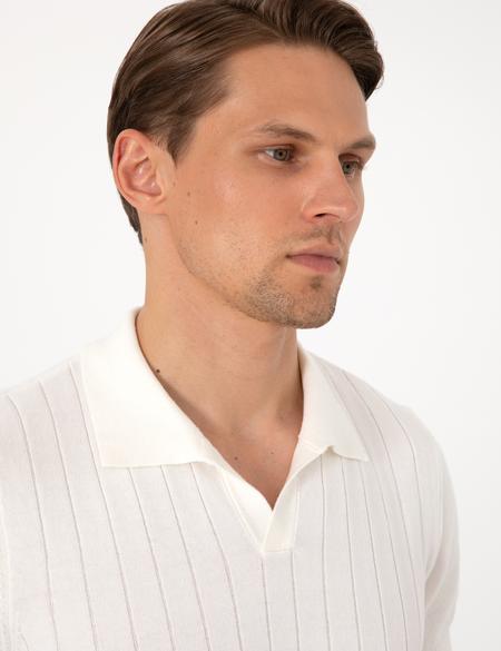 Ekru Slim Fit %100 Pamuk Polo Yaka Triko Tişört - 50307334033