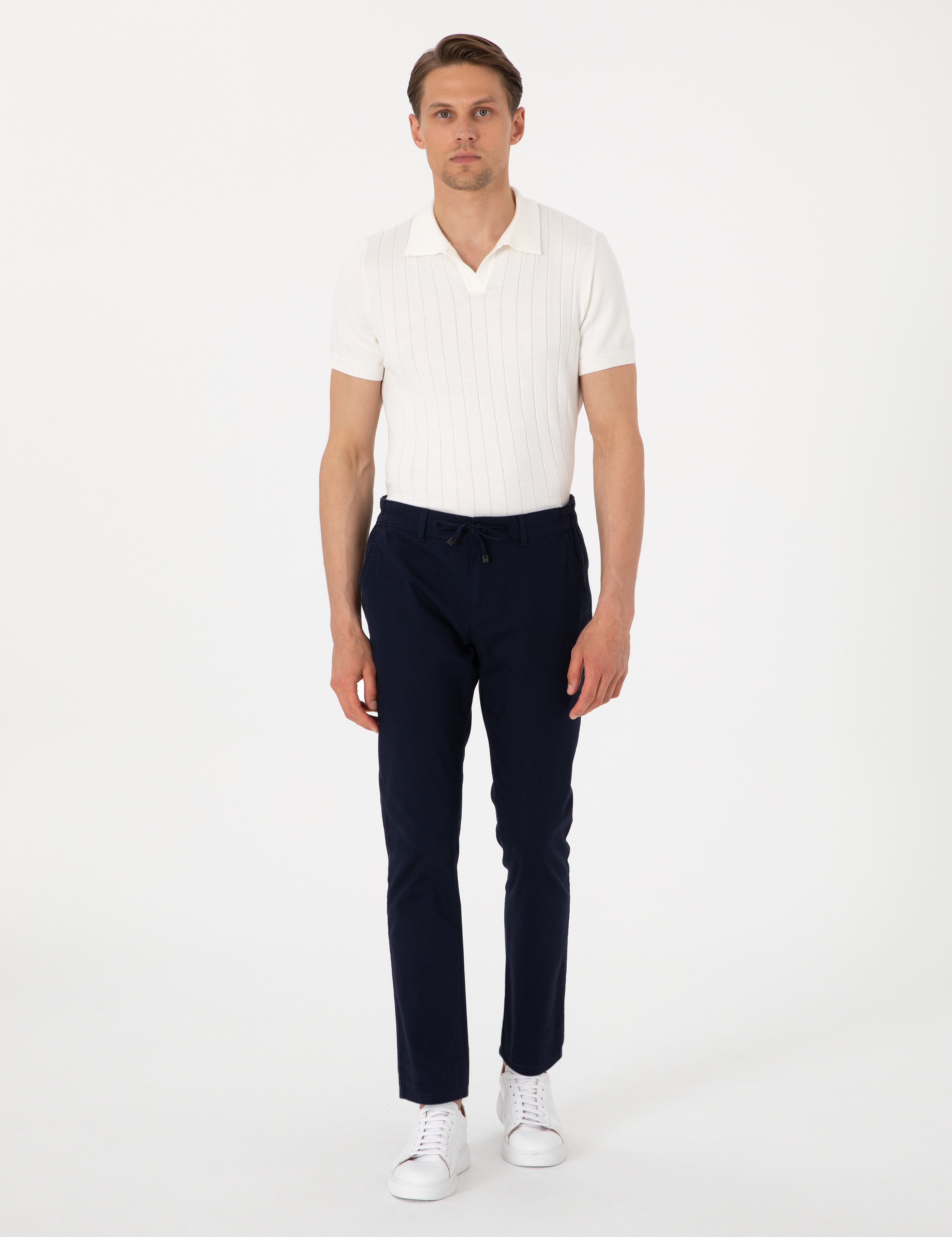 Ekru Slim Fit %100 Pamuk Polo Yaka Triko Tişört - Image 4