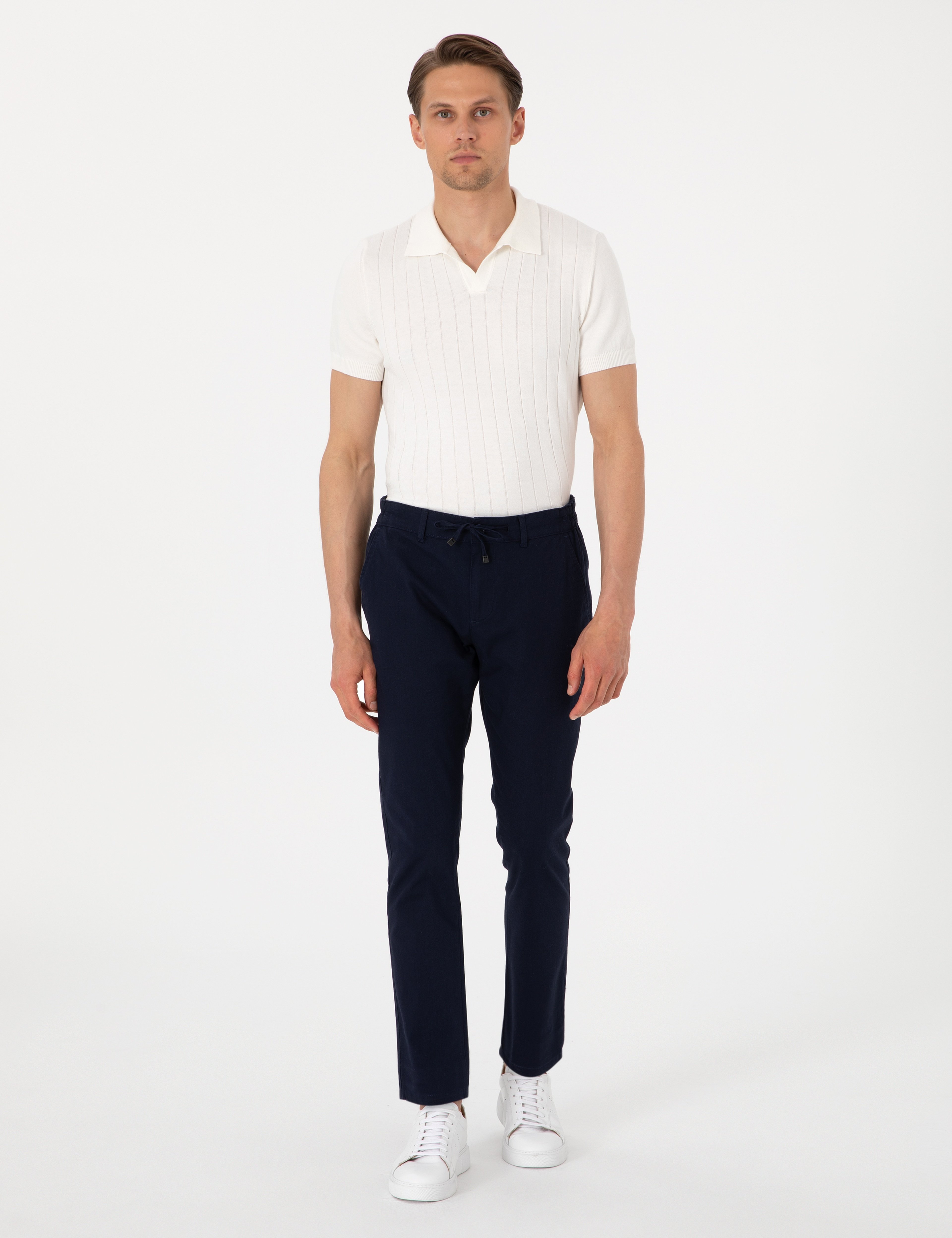 Ekru Slim Fit %100 Pamuk Polo Yaka Triko Tişört