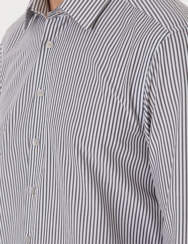 Siyah Slim Fit Çizgili Uzun Kollu Gömlek