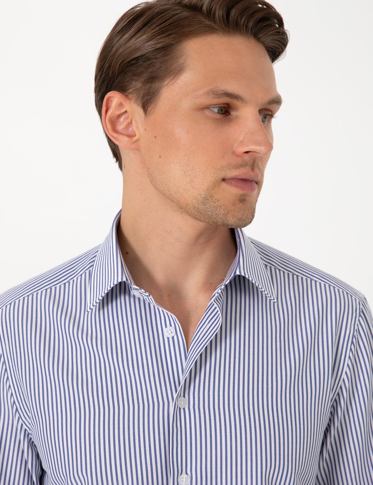 Mavi Slim Fit Çizgili Uzun Kollu Gömlek - 50307142005