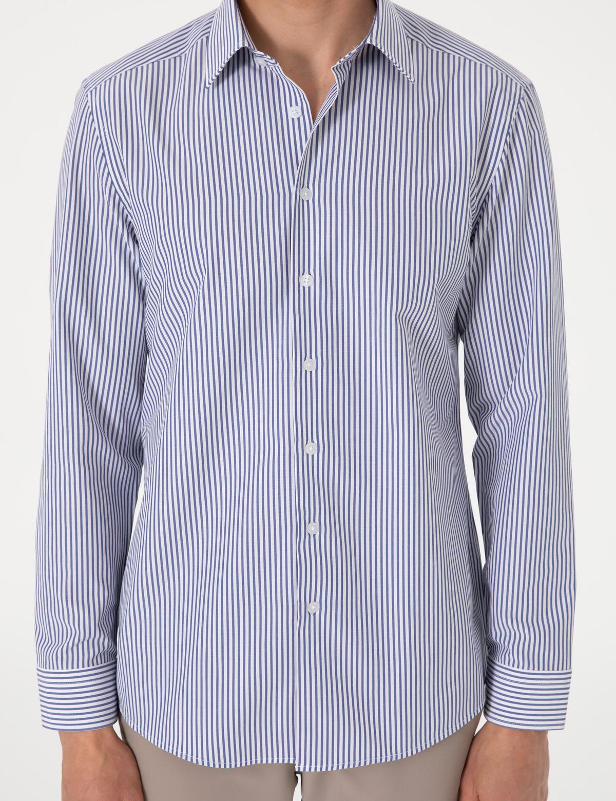Mavi Slim Fit Çizgili Uzun Kollu Gömlek - 50307142005