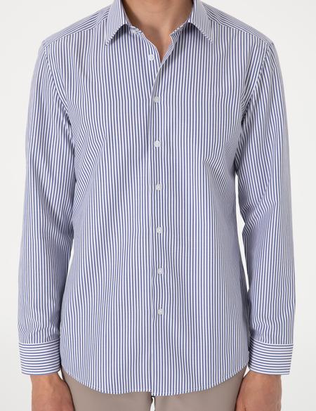 Mavi Slim Fit Çizgili Uzun Kollu Gömlek - 50307142005