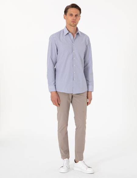 Mavi Slim Fit Çizgili Uzun Kollu Gömlek - 50307142005