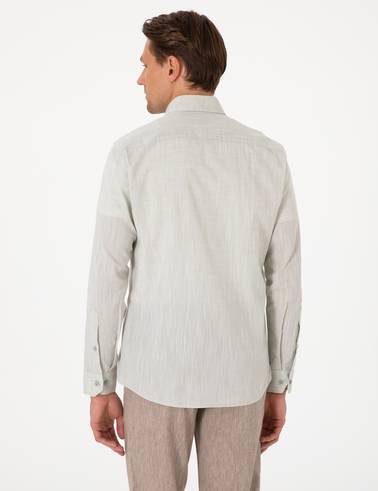 Çağla Keten Görünümlü Slim Fit Uzun Kollu Gömlek