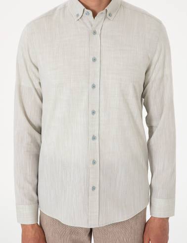 Çağla Keten Görünümlü Slim Fit Uzun Kollu Gömlek