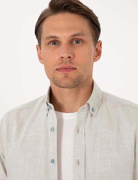 Çağla Keten Görünümlü Slim Fit Uzun Kollu Gömlek - 50307025037