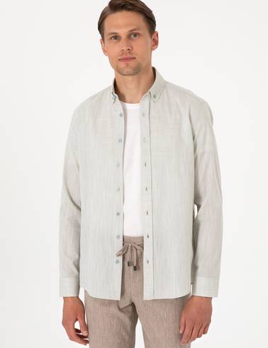 Çağla Keten Görünümlü Slim Fit Uzun Kollu Gömlek