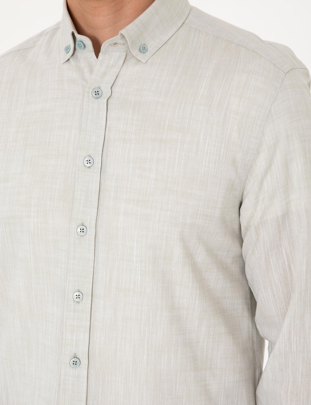 Çağla Keten Görünümlü Slim Fit Uzun Kollu Gömlek - 50307025037