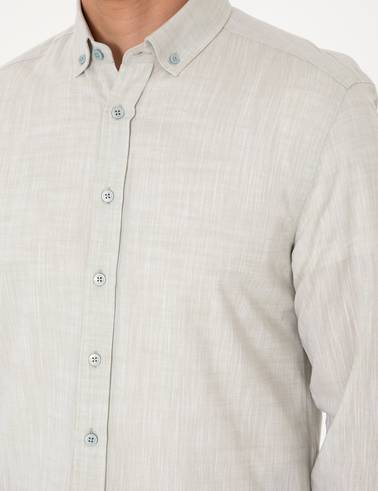 Çağla Keten Görünümlü Slim Fit Uzun Kollu Gömlek
