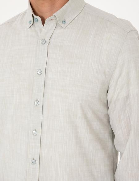 Çağla Keten Görünümlü Slim Fit Uzun Kollu Gömlek - 50307025037