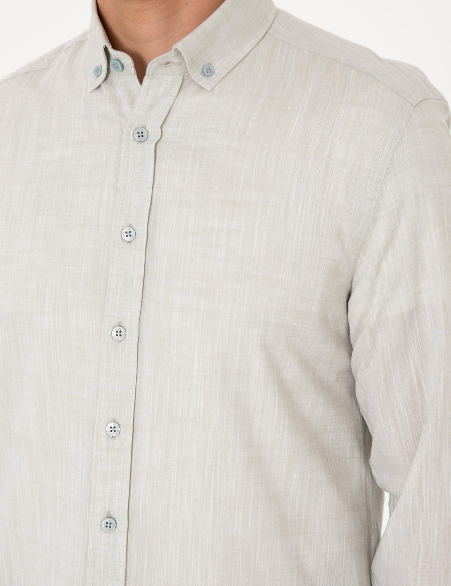 Çağla Keten Görünümlü Slim Fit Uzun Kollu Gömlek