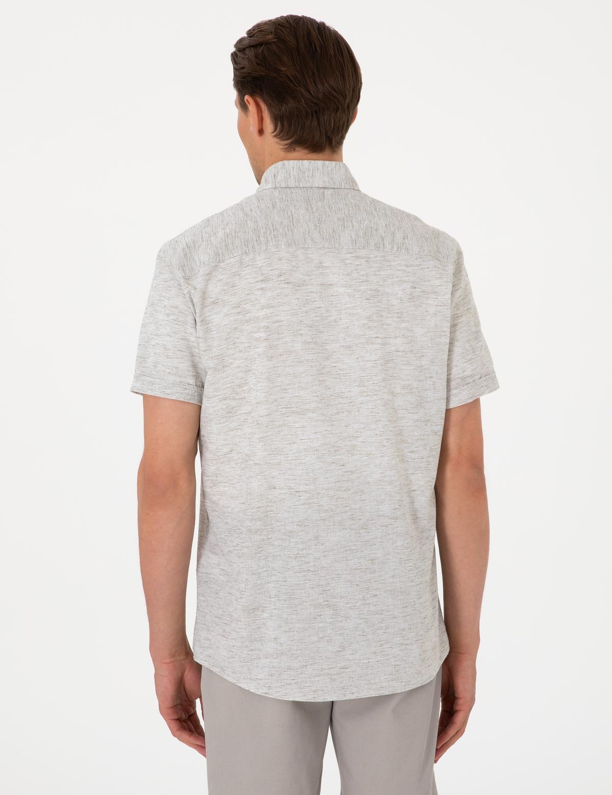 Haki Keten Karışımlı Regular Fit Kısa Kollu Gömlek - 50307067015