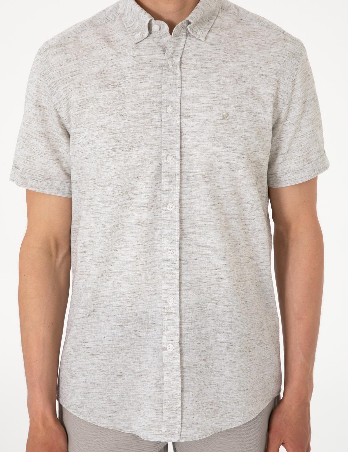 Haki Keten Karışımlı Regular Fit Kısa Kollu Gömlek - 50307067015