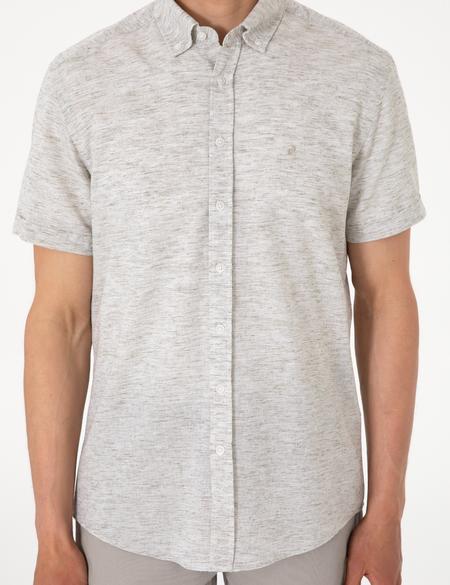 Haki Keten Karışımlı Regular Fit Kısa Kollu Gömlek - 50307067015