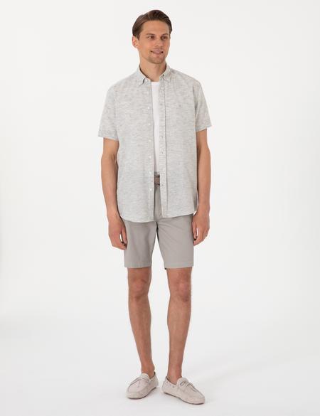 Haki Keten Karışımlı Regular Fit Kısa Kollu Gömlek - 50307067015