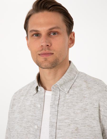 Haki Keten Karışımlı Regular Fit Kısa Kollu Gömlek - 50307067015