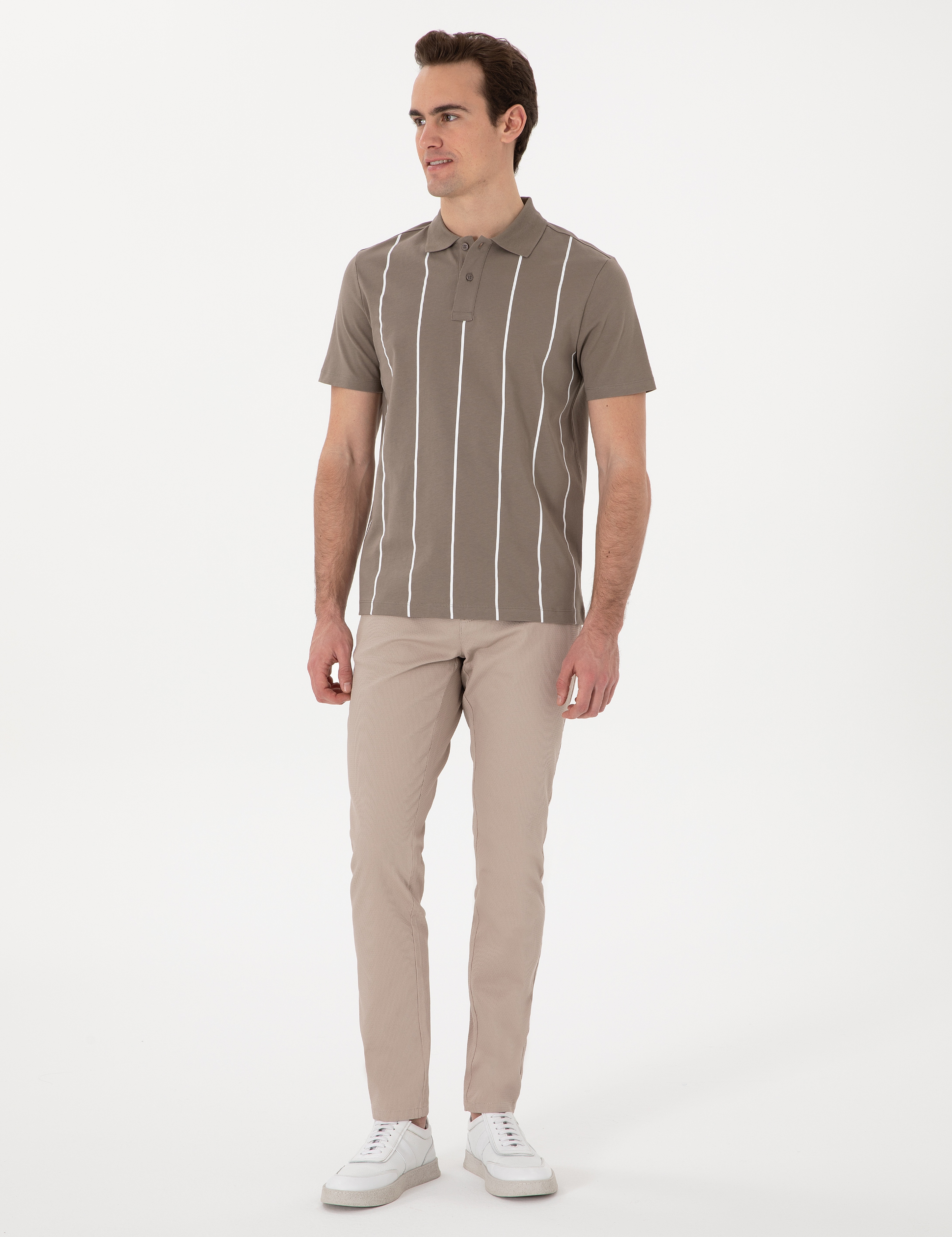 Bej Slim Fit Kanvas Pantolon - Image 1