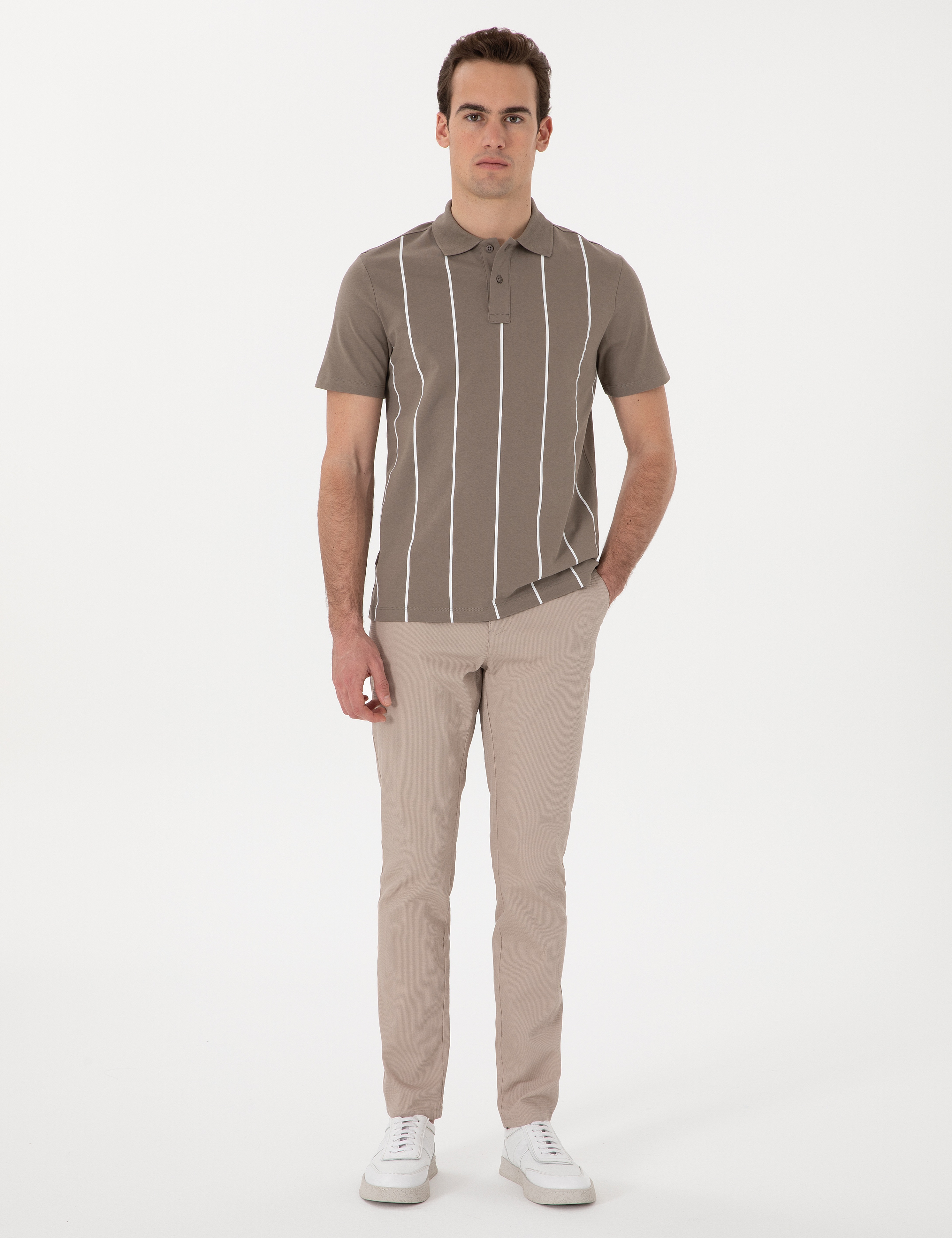 Bej Slim Fit Kanvas Pantolon - Image 3
