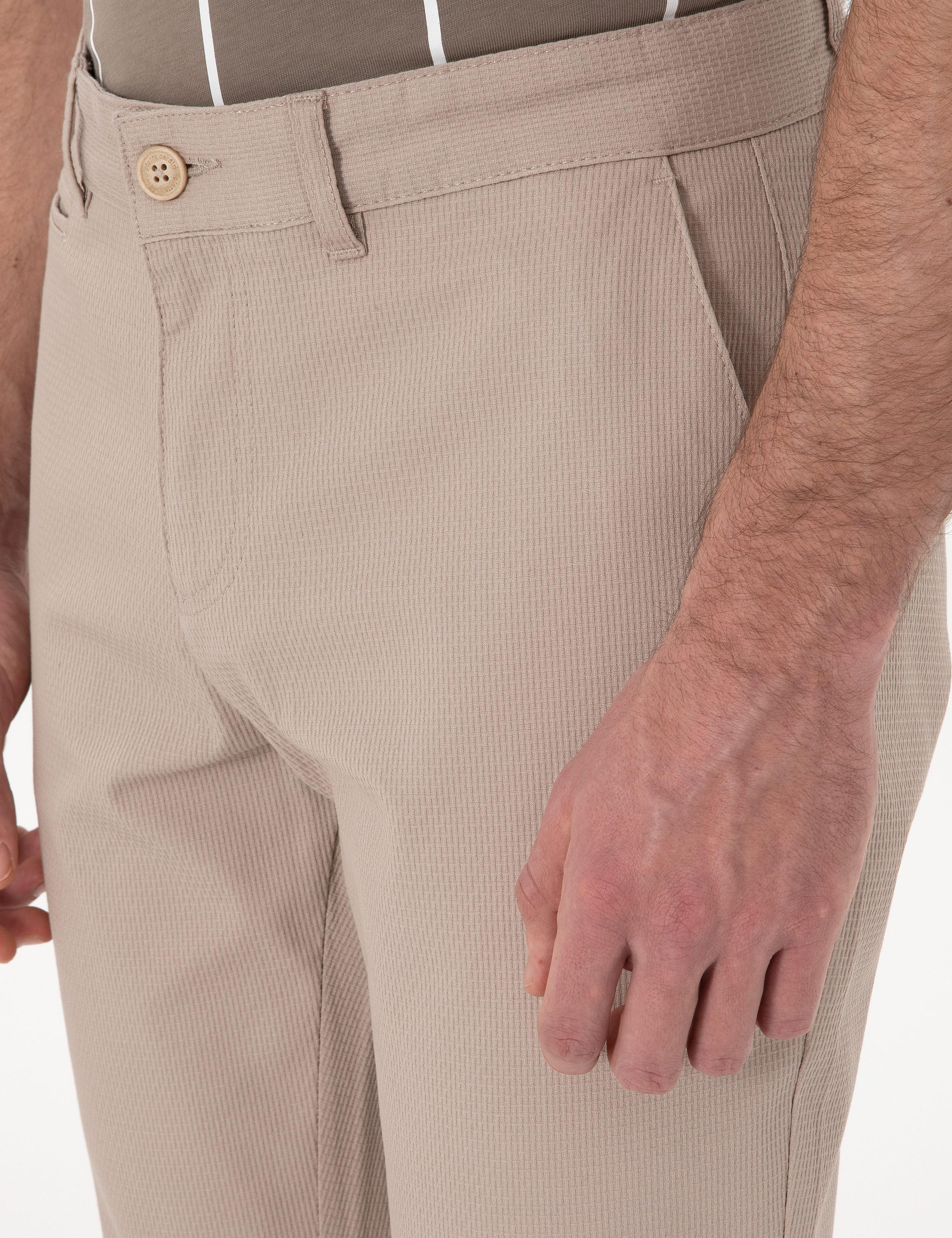 Bej Slim Fit Kanvas Pantolon