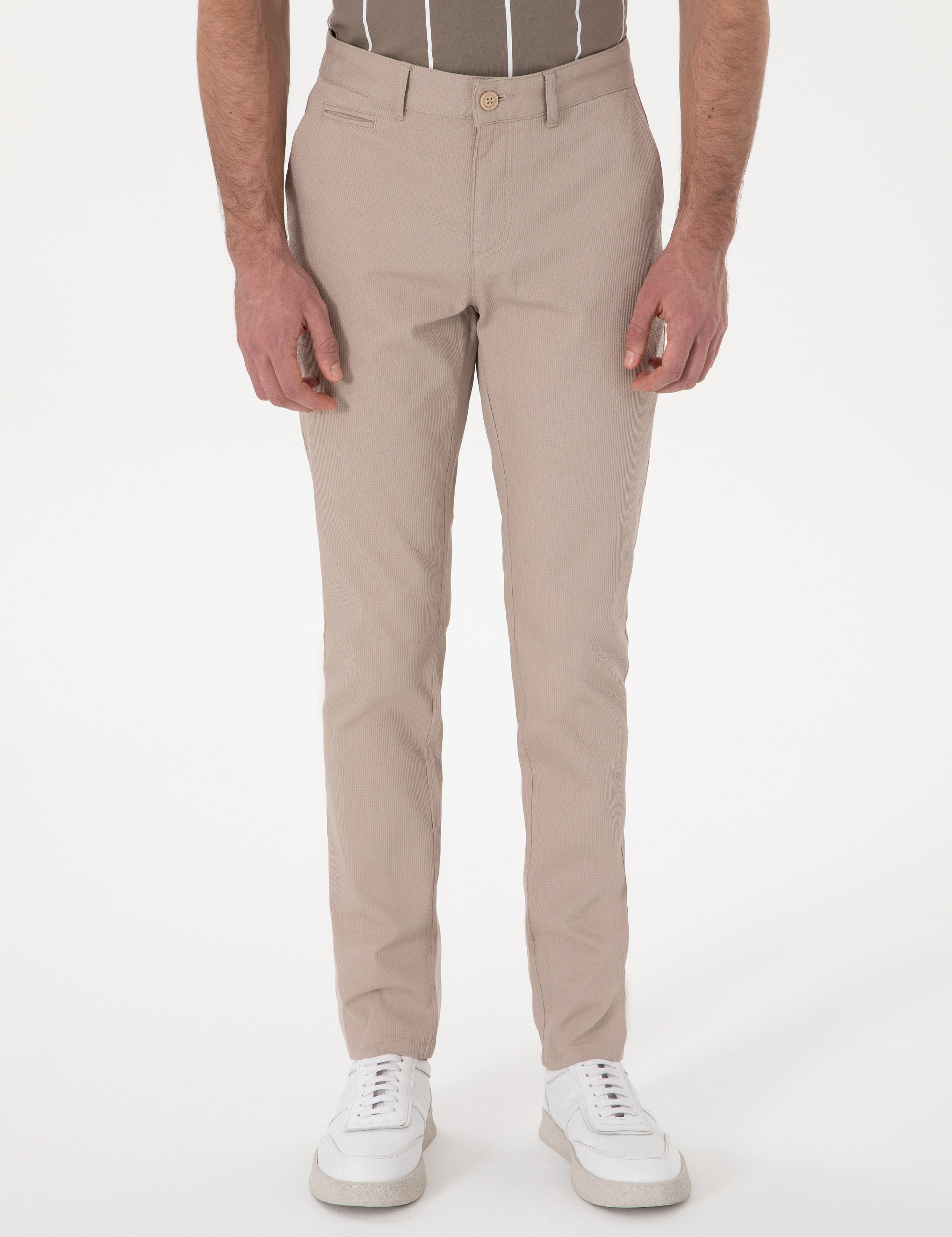 Bej Slim Fit Kanvas Pantolon