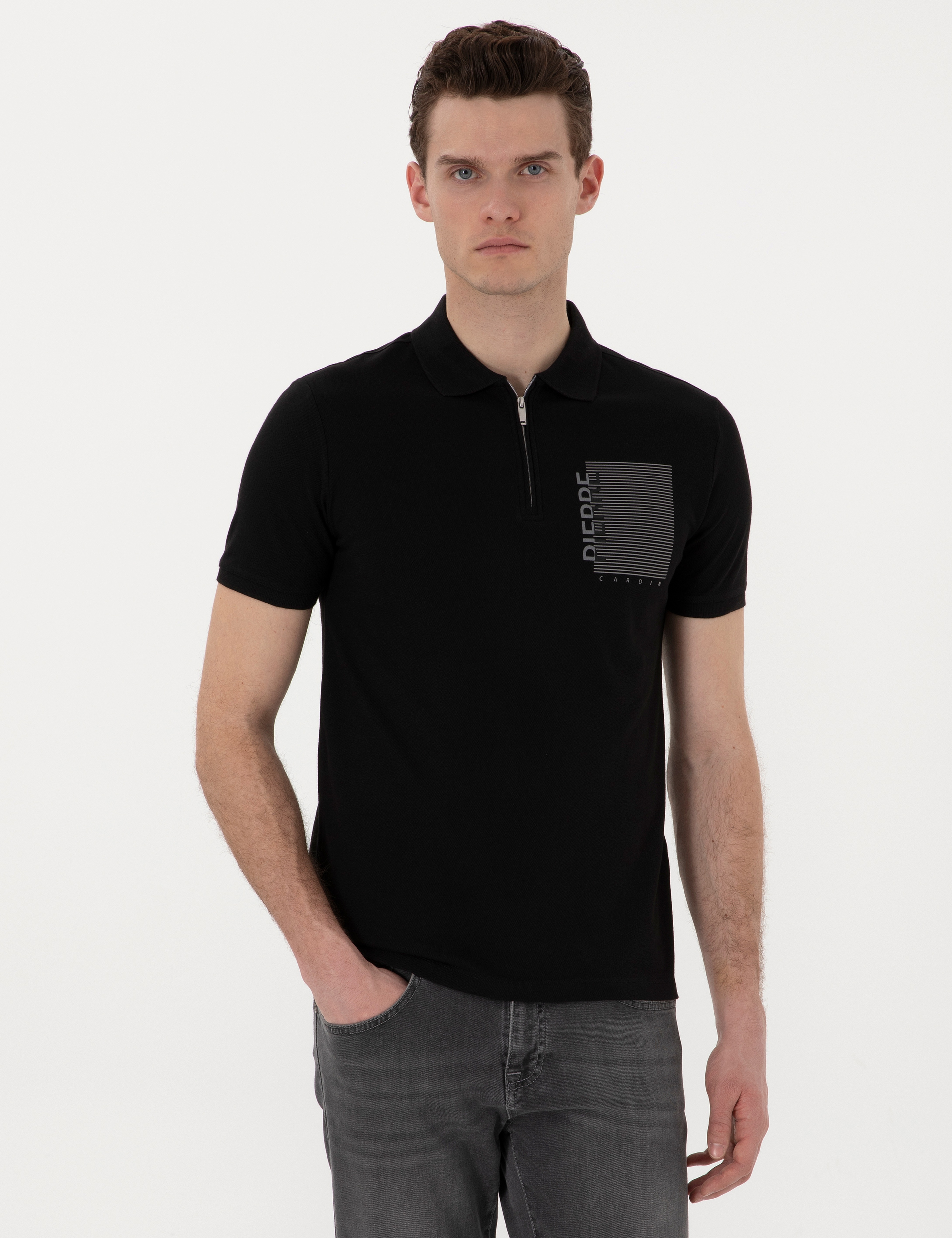 Siyah Slim Fit Polo Yaka Tişört - Image 1