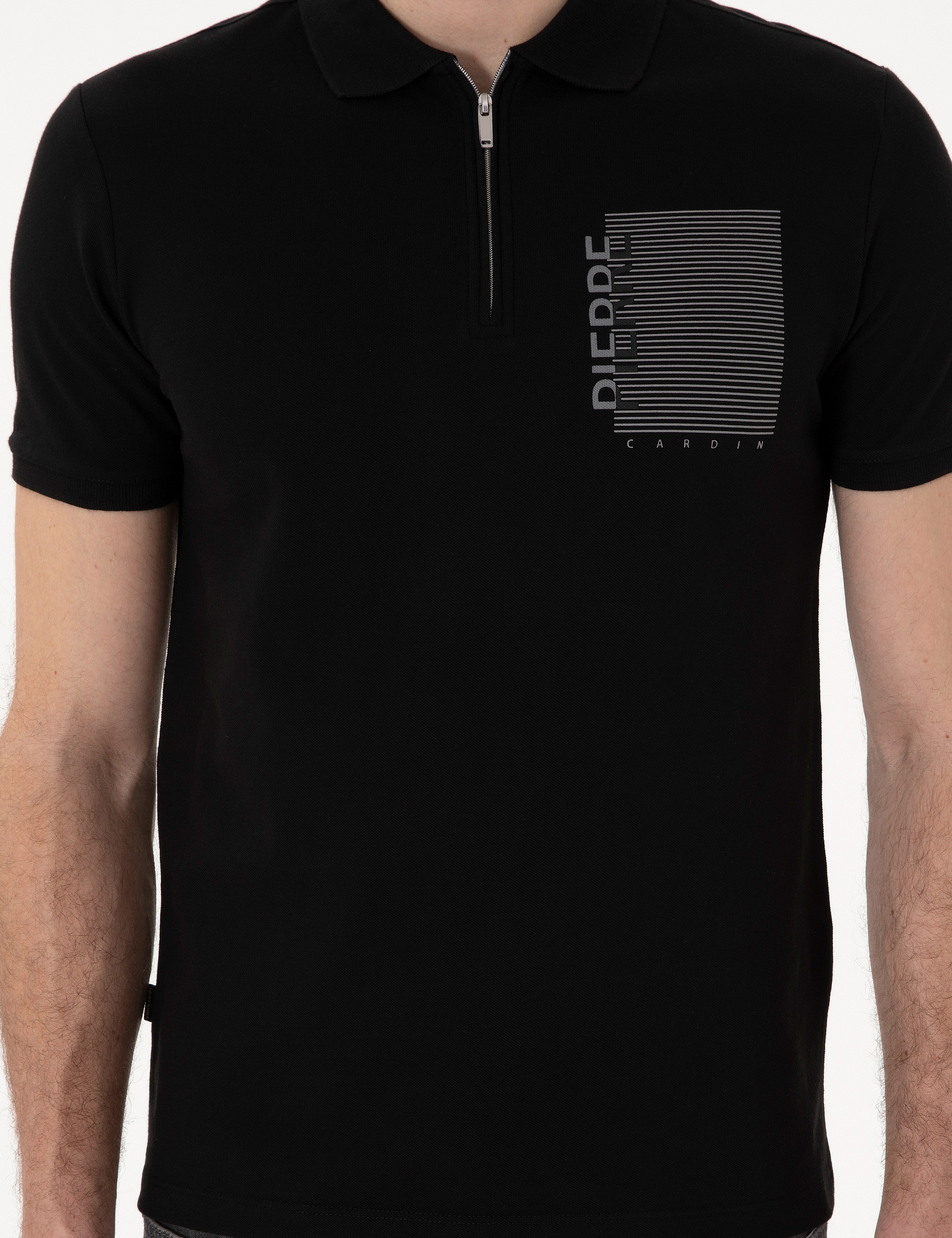 Siyah Slim Fit Polo Yaka Tişört - Image 6