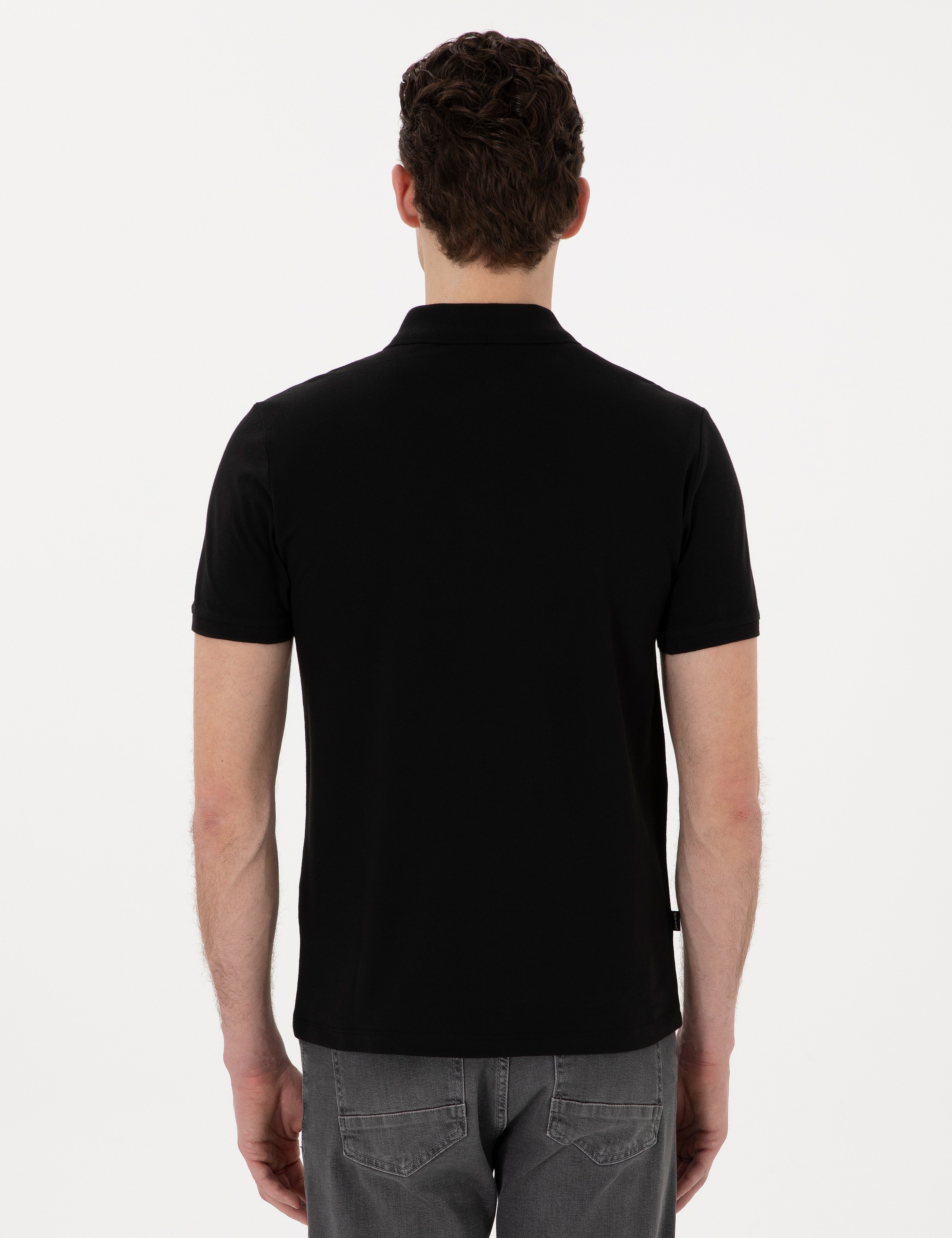 Siyah Slim Fit Polo Yaka Tişört - Image 5