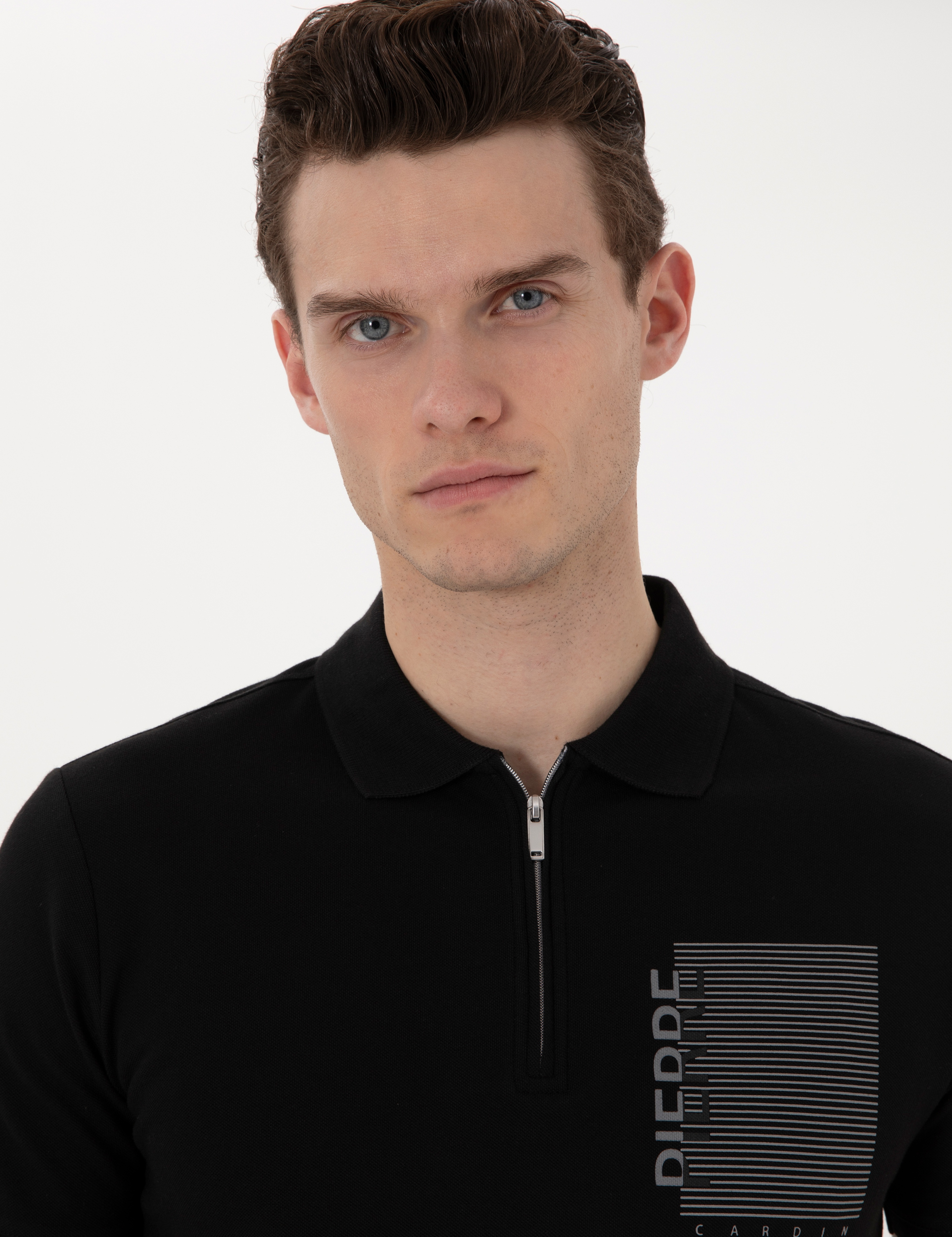 Siyah Slim Fit Polo Yaka Tişört - Image 2