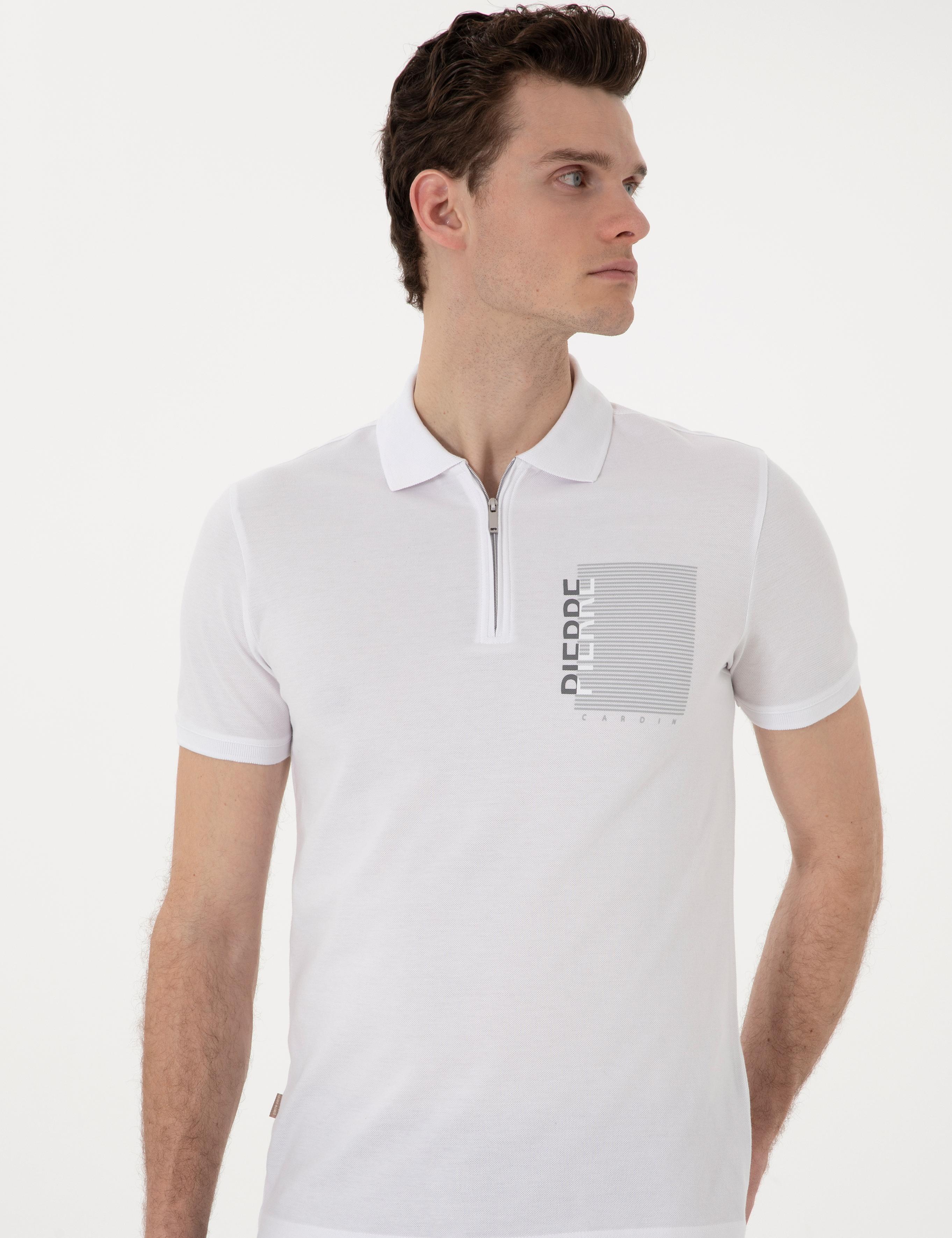 Beyaz Slim Fit Polo Yaka Tişört