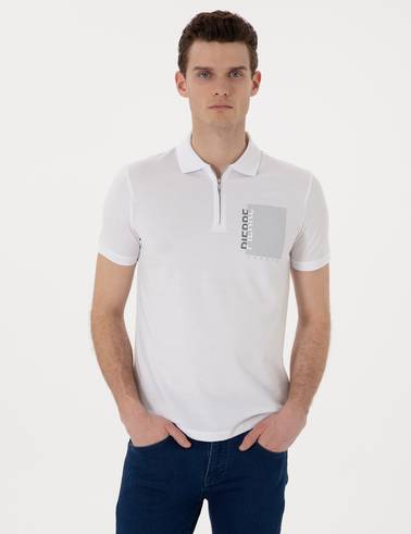 Beyaz Slim Fit Polo Yaka Tişört