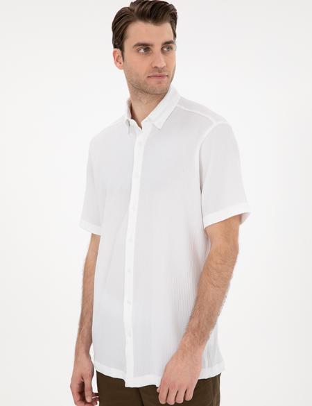 Beyaz Dokulu Rahat Kalıp Kısakollu Gömlek - 50307091014