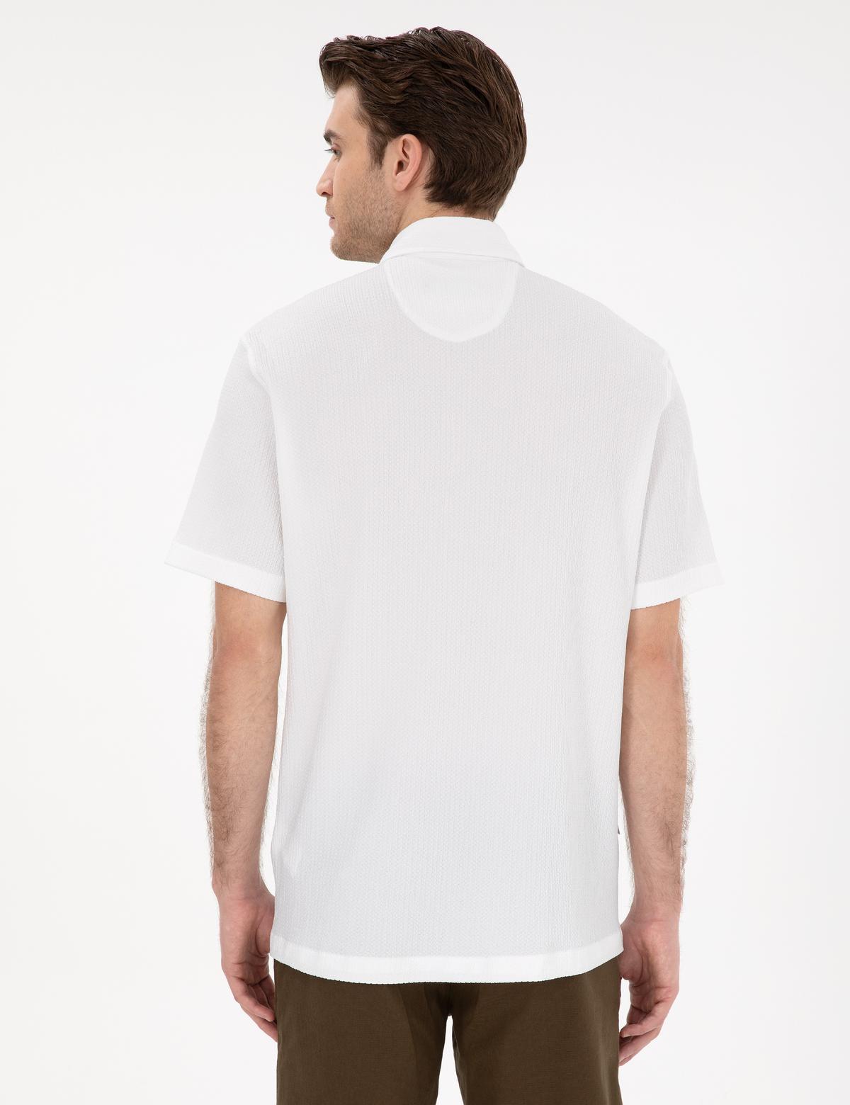 Beyaz Dokulu Rahat Kalıp Kısakollu Gömlek - 50307091014