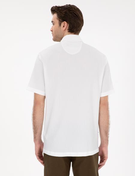 Beyaz Dokulu Rahat Kalıp Kısakollu Gömlek - 50307091014