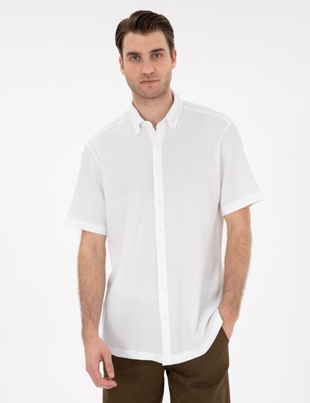 Beyaz Dokulu Rahat Kalıp Kısakollu Gömlek - 50307091014