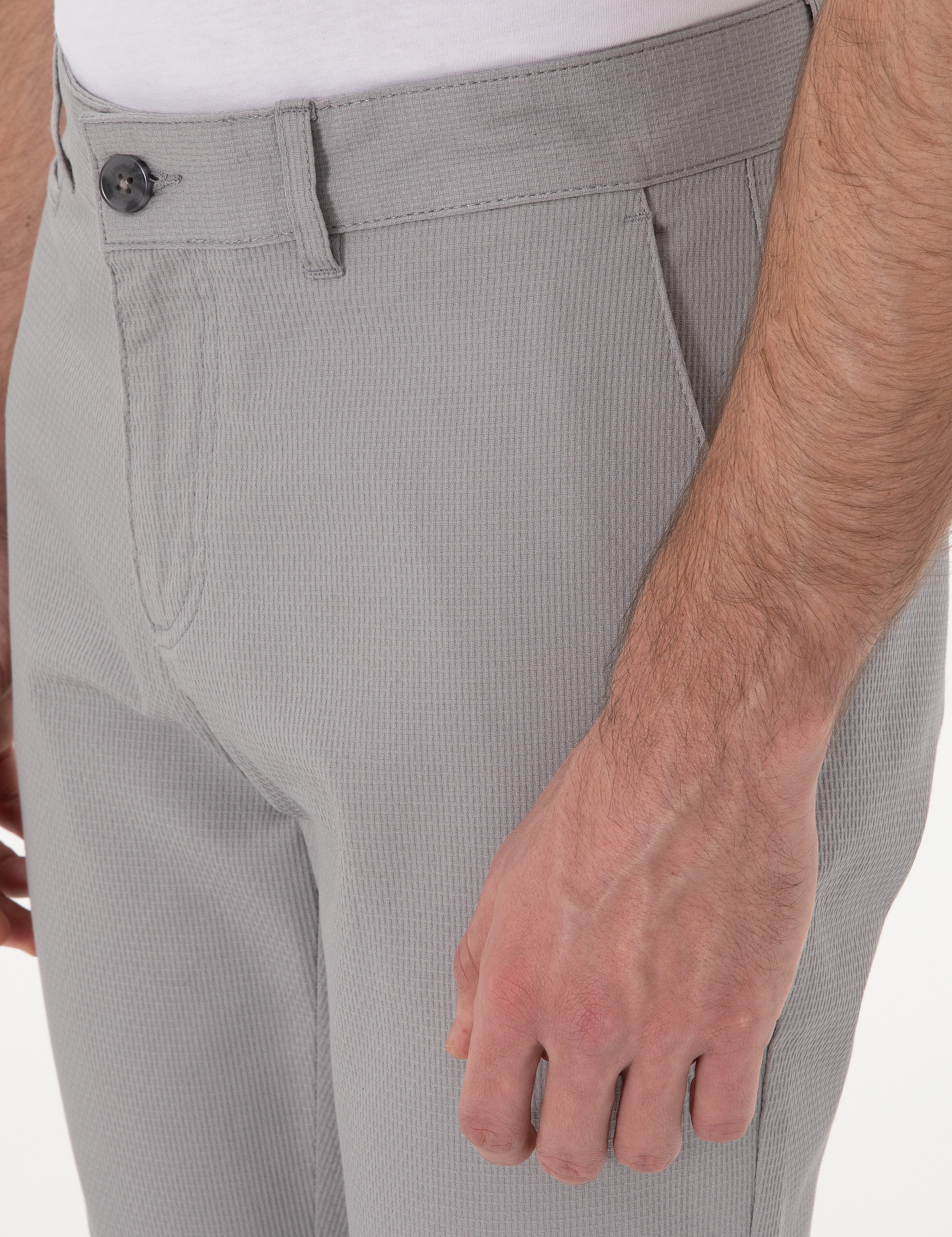 Gri Slim Fit Kanvas Pantolon - Image 5