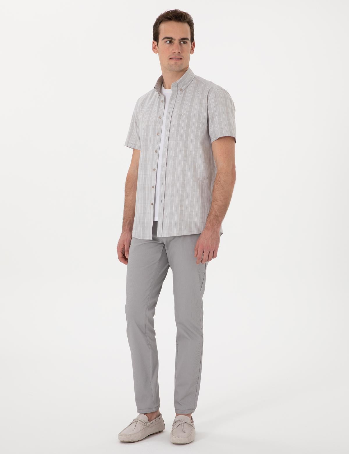 Gri Slim Fit Kanvas Pantolon