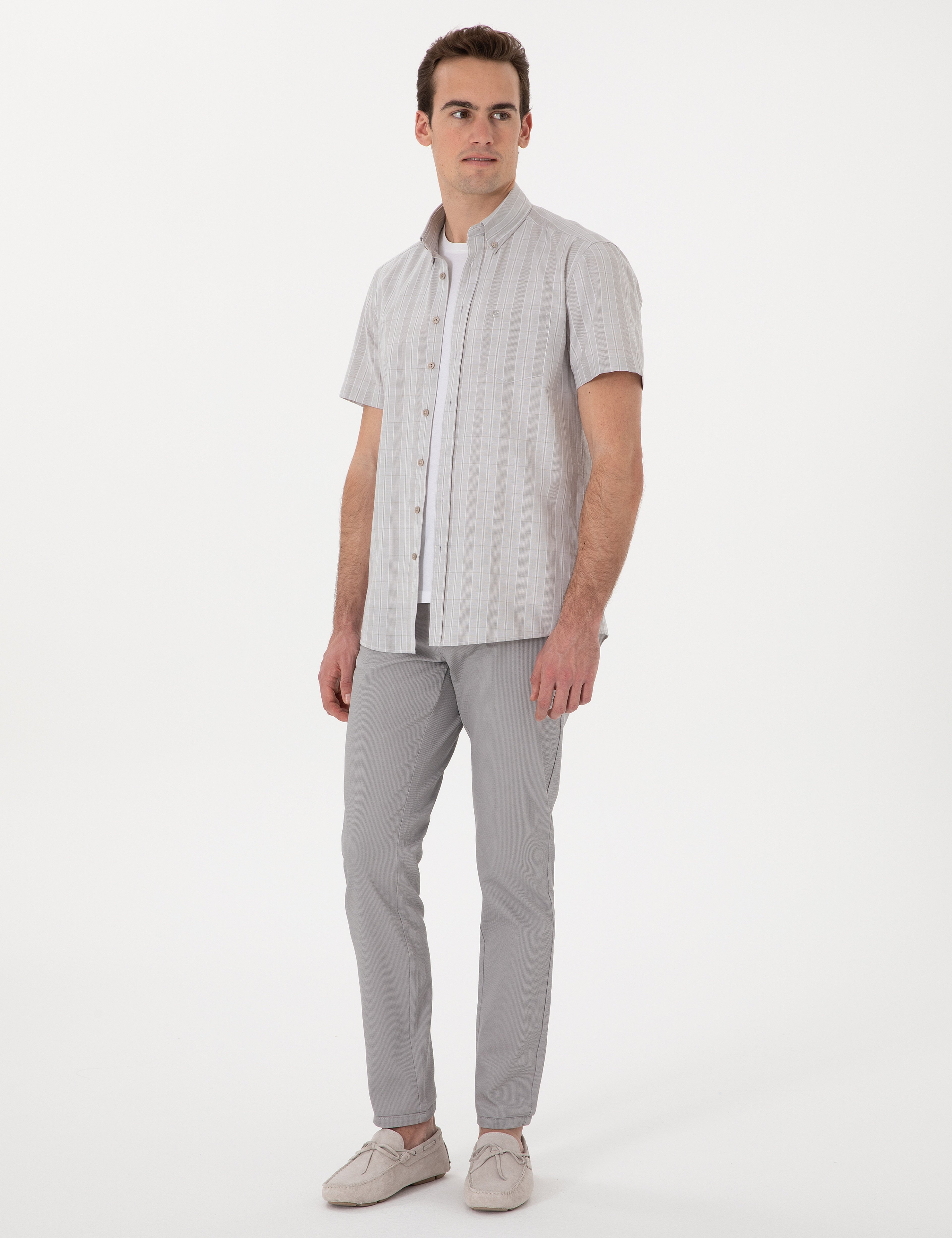 Gri Slim Fit Kanvas Pantolon - Image 1
