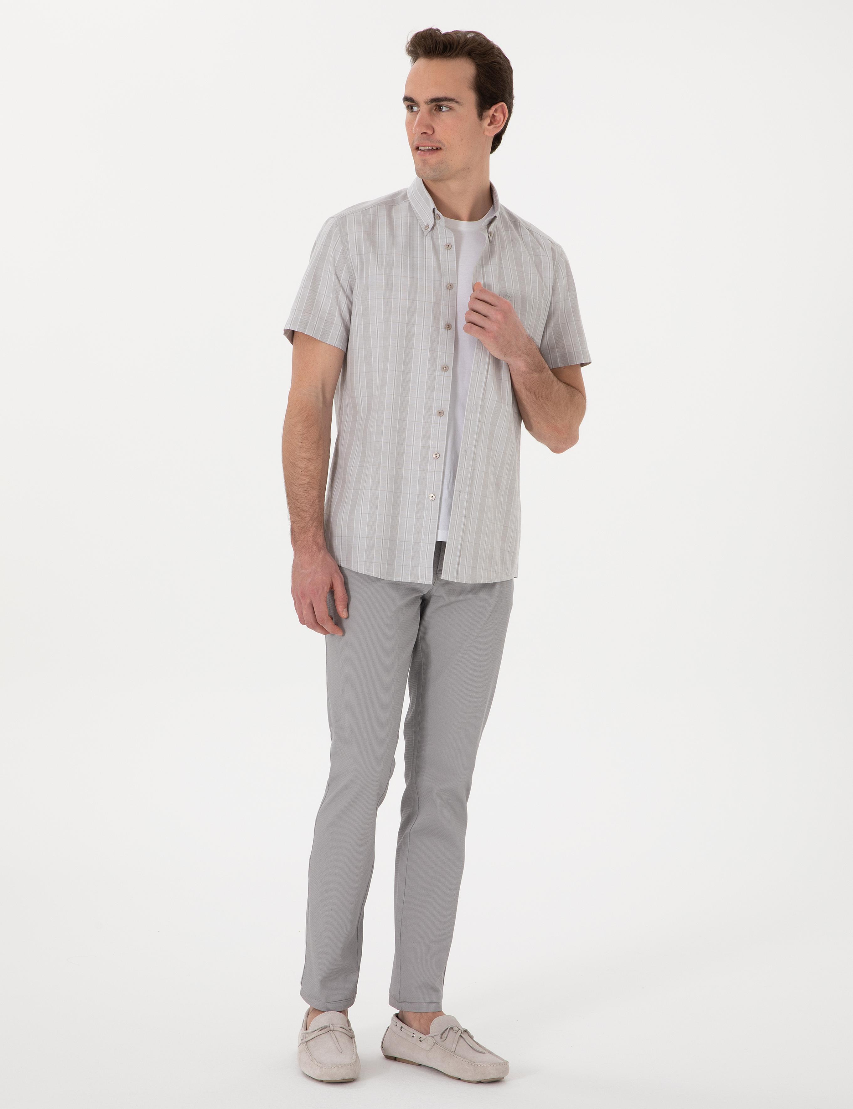 Gri Slim Fit Kanvas Pantolon