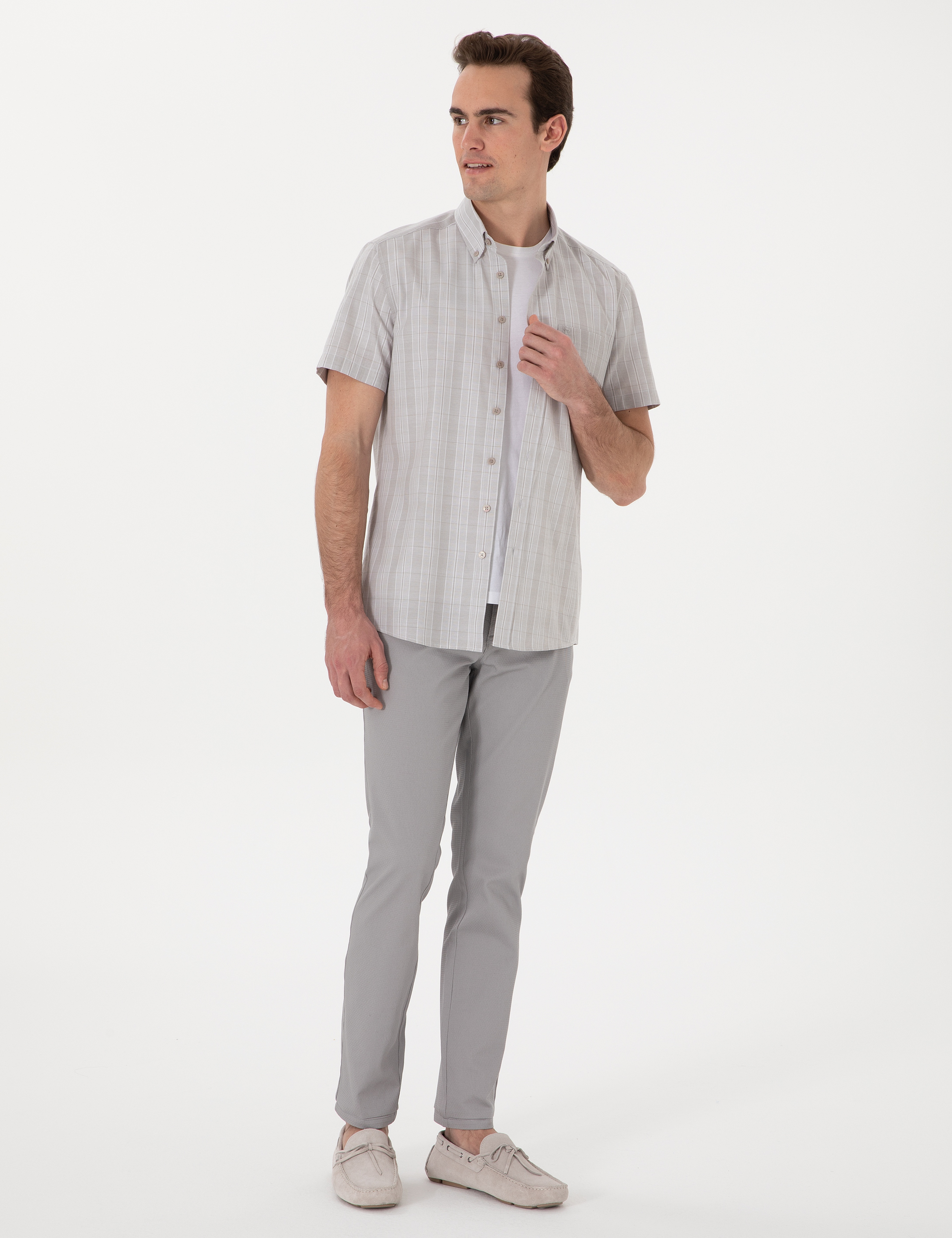 Gri Slim Fit Kanvas Pantolon - Image 3
