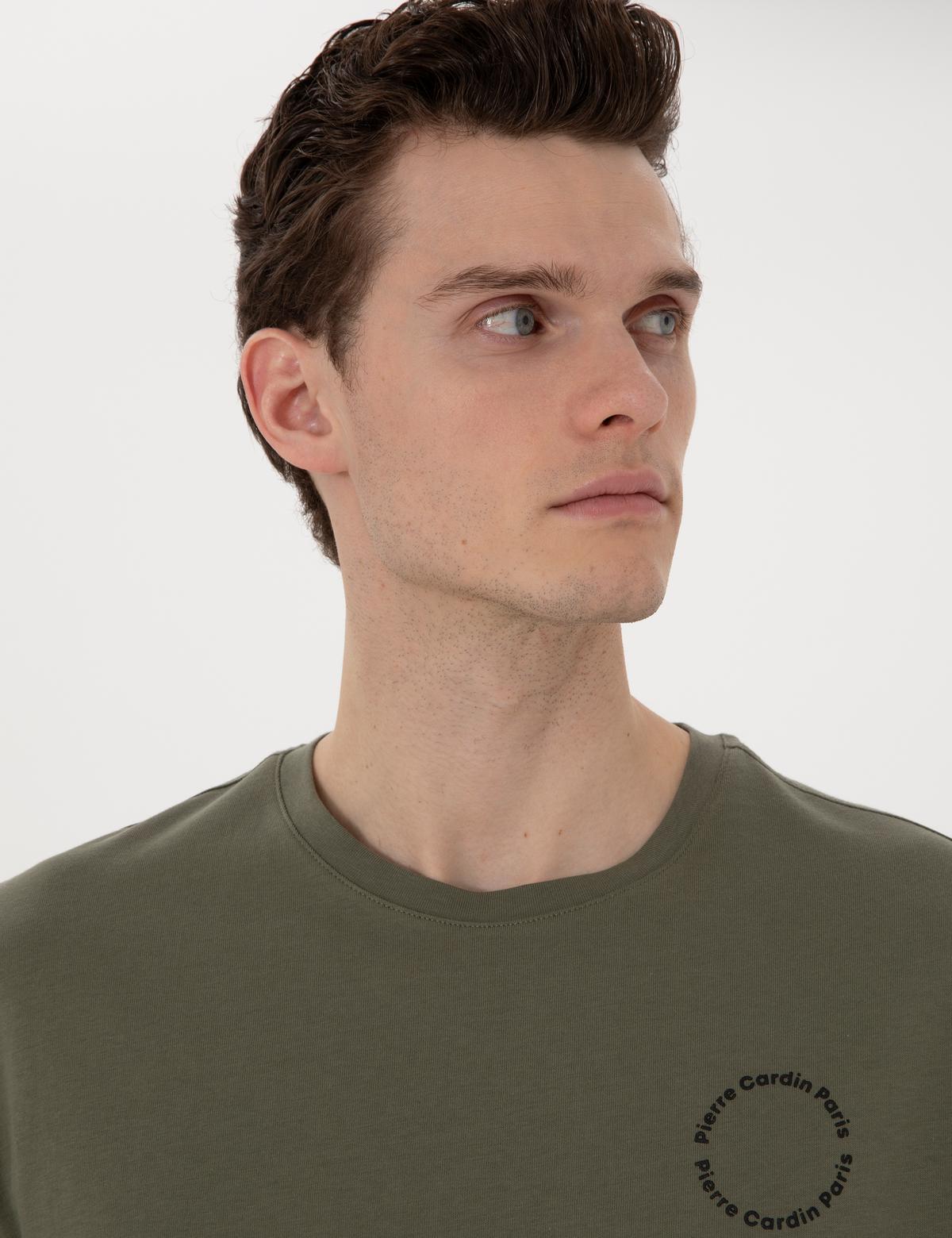 Haki Comfort Fit Bisiklet Yaka Tişört - 50310076021