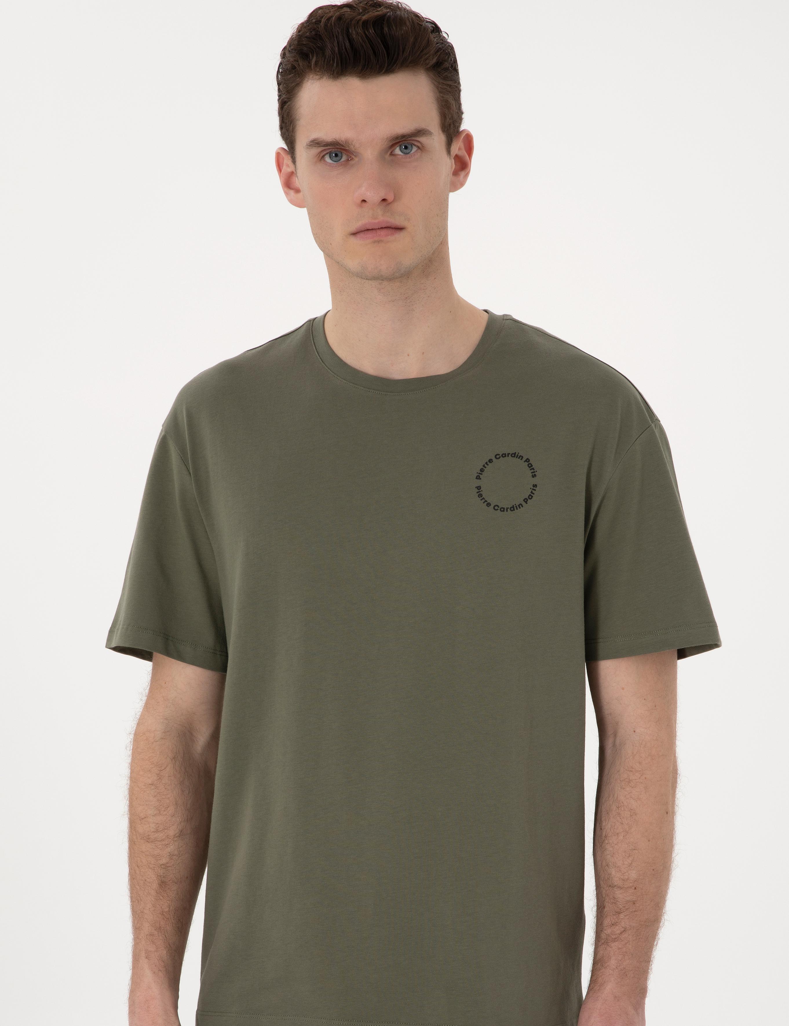 Haki Comfort Fit Bisiklet Yaka Tişört