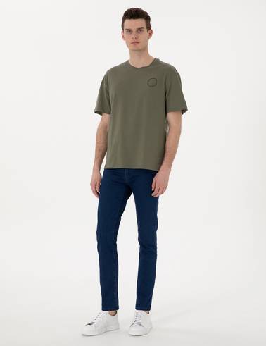 Haki Comfort Fit Bisiklet Yaka Tişört