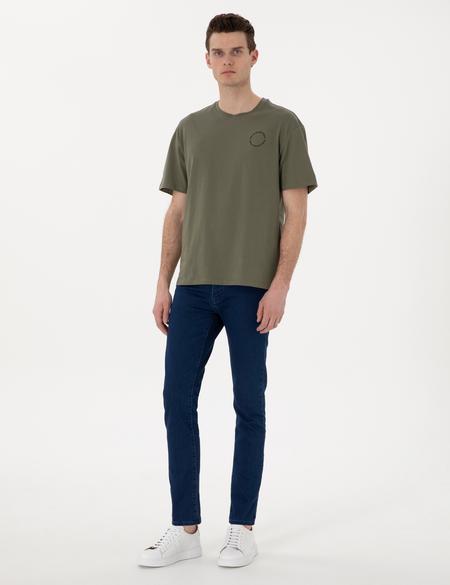 Haki Comfort Fit Bisiklet Yaka Tişört - 50310076021