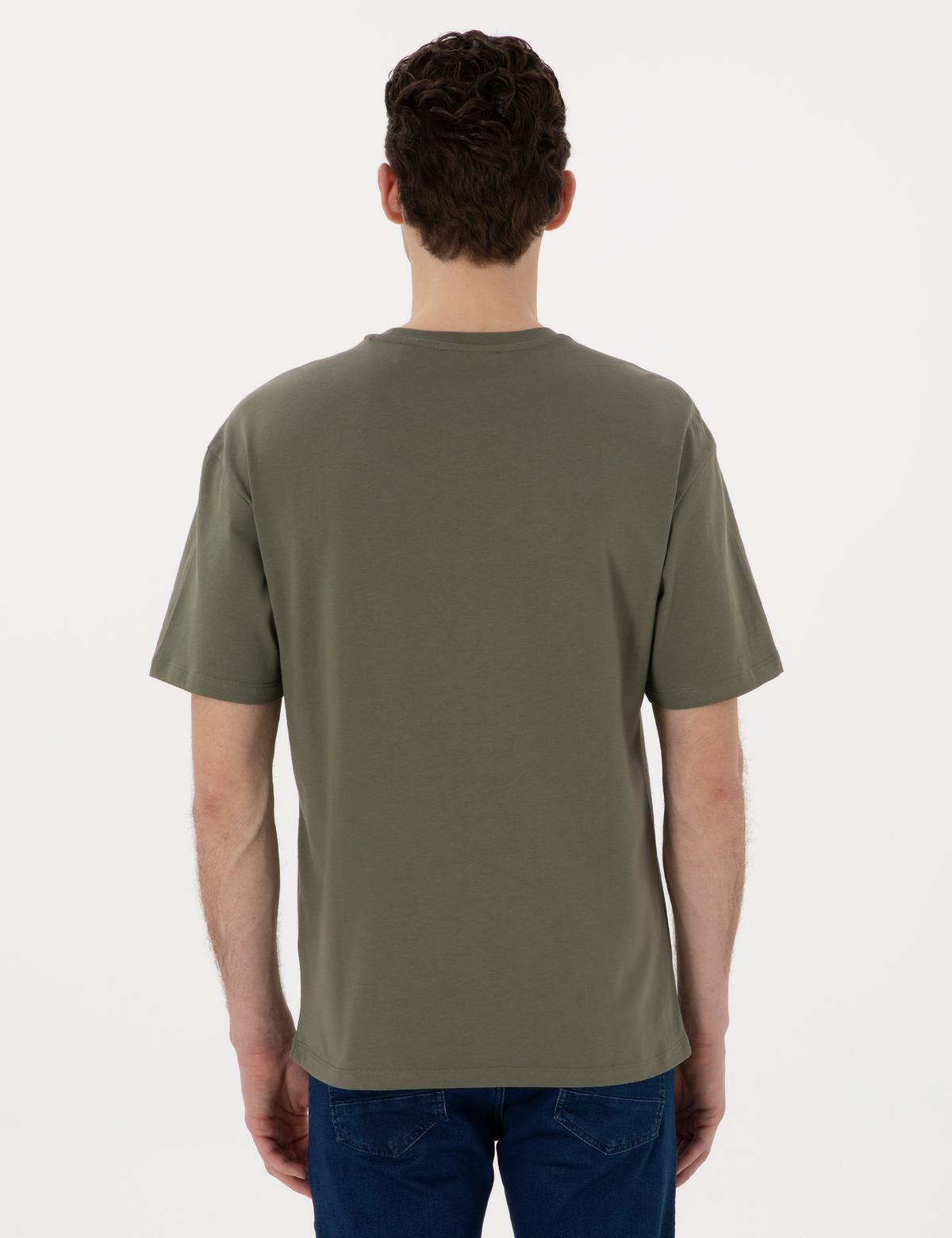 Haki Comfort Fit Bisiklet Yaka Tişört - 50310076021