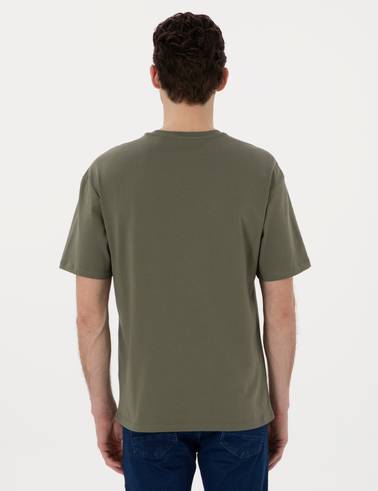 Haki Comfort Fit Bisiklet Yaka Tişört