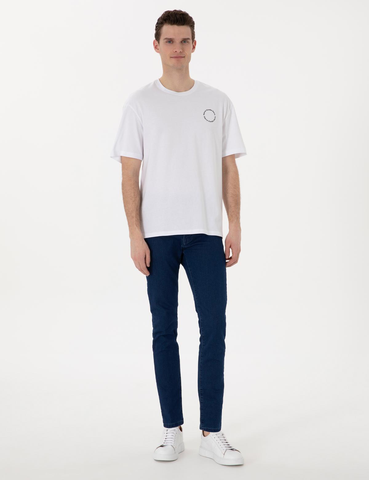 Beyaz Comfort Fit Bisiklet Yaka Tişört - 50310076003