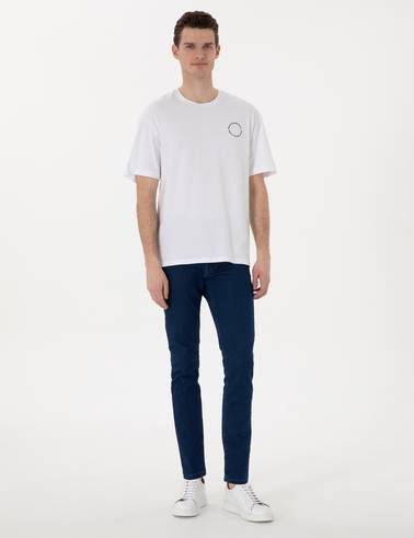 Beyaz Comfort Fit Bisiklet Yaka Tişört
