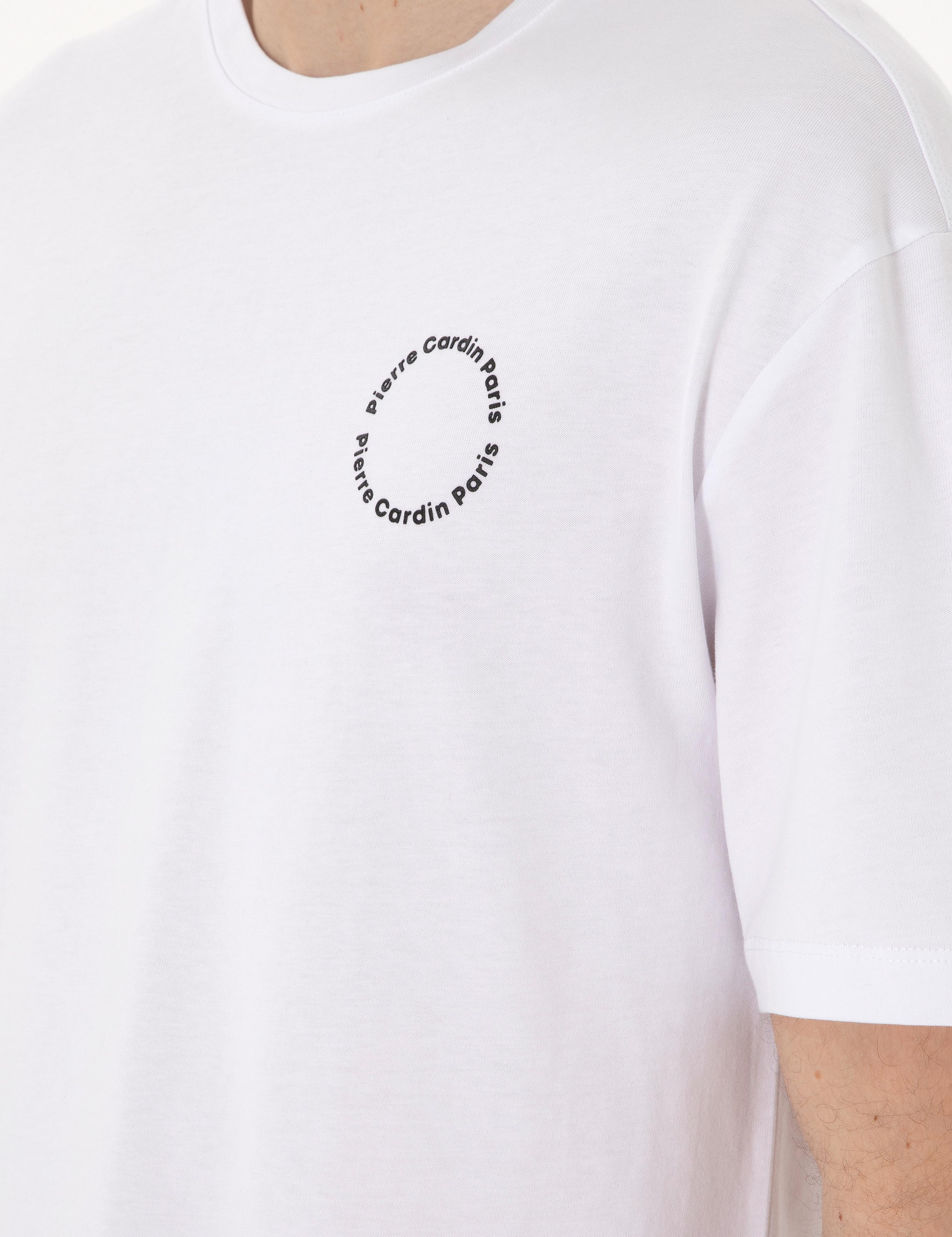 Beyaz Comfort Fit Bisiklet Yaka Tişört